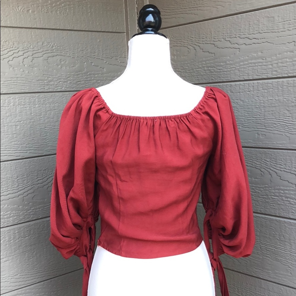 Olivaceous Off the Shoulder Tie Sleeve Blouse - Picture 3 of 7
